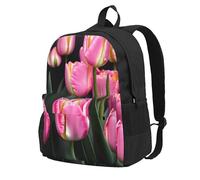 NImongt Mochila de gran capacidad con estampado de tulipanes y rosas para adultos, viajes, escuela, viajes, trabajo, uso diario al aire libre