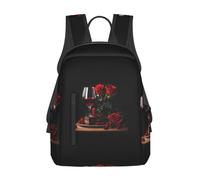 NImongt Mochila de viaje ligera y versátil con estampado de rosas rojas y vino, para amantes románticos, para viajes, para hombres y mujeres, informal, para uso diario, senderismo