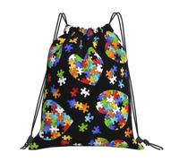 NImongt Mochila unisex con diseño de rompecabezas para concienciación sobre el autismo, con estampado de corazón, ligera, con cordón, para fitness, viajes, yoga, actividades al aire libre
