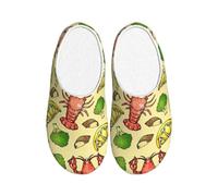 NImongt Pantuflas lavables con estampado de langosta y limón para interiores, para mujeres y hombres, bonitos y elegantes zapatos de hotel para invitados