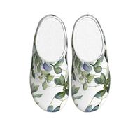 NImongt Pantuflas lavables para interiores con estampado de hojas de eucalipto verde, para mujeres y hombres, bonitos y elegantes zapatos de hotel para invitados