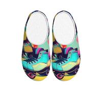 NImongt Patines de ruedas retro con estampado colorido para interiores, pantuflas lavables para mujeres y hombres, zapatos de hotel bonitos y elegantes para invitados
