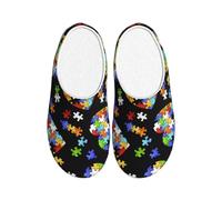 NImongt Rompecabezas de concienciación sobre el autismo, diseño de corazón, calzado de interior, lavable, para mujeres y hombres, zapatos de hotel bonitos y elegantes para invitados