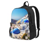 NImongt Santorini - Mochila para adultos con estampado de vista al mar de la isla griega, resistente al agua, gran capacidad, para senderismo, camping, viajes y picnics