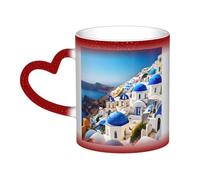 NImongt Santorini - Taza de cerámica con diseño de vista al mar y cielo estrellado que cambia de color, para casa, oficina, café, regalo, regalo de cumpleaños