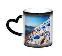 NImongt Santorini - Taza de cerámica con diseño de vista al mar y cielo estrellado que cambia de color, para casa, oficina, café, regalo, regalo de cumpleaños