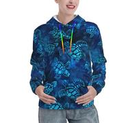 NImongt Sudadera con capucha para mujer, diseño de tortuga marina, color azul, para otoño e invierno, informal, para viajes, actividades al aire libre, Negro, L