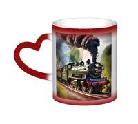 NImongt Taza de café de cerámica con diseño de tren, diseño de cielo estrellado que cambia de color, para casa, oficina, cafetería, regalo de cumpleaños