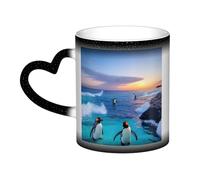 NImongt Taza de café de cerámica con estampado de pingüino y mar que cambia de color, para casa, oficina, cafetería, regalo de cumpleaños