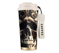 NImongt Taza de té de acero inoxidable con estampado de hueso de calavera Rock Roll para bebidas frías y calientes, uso diario, oficina, taza de viaje