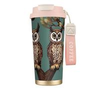 NImongt Taza de té de acero inoxidable con estampado de ramas de árbol de búho, para bebidas frías y calientes, uso diario, oficina, taza de viaje