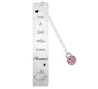 Nimteve Marcapáginas de conejo, regalos para mujeres, con texto en inglés "Just A Girl Who Loves Bunnies", acero inoxidable, 1 pieza