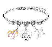 Nimteve Pulsera de caballo con inicial «Just A Girls Who Loves Horse», pulsera de caballo con letra A-Z, para amigos, pulsera de caballo, regalos para hermana, hija, nieta, pulseras de caballo con 26