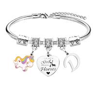 Nimteve Pulsera de caballo con inicial «Just A Girls Who Loves Horse», pulsera de caballo con letra A-Z, para amigos, pulsera de caballo, regalos para hermana, hija, nieta, pulseras de caballo con 26
