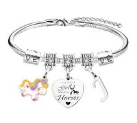 Nimteve Pulsera de caballo con inicial «Just A Girls Who Loves Horse», pulsera de caballo con letra A-Z, para amigos, pulsera de caballo, regalos para hermana, hija, nieta, pulseras de caballo con 26