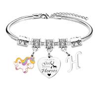 Nimteve Pulsera de caballo con inicial «Just A Girls Who Loves Horse», pulsera de caballo con letra A-Z, para amigos, pulsera de caballo, regalos para hermana, hija, nieta, pulseras de caballo con 26
