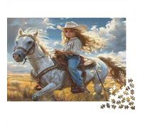 Niña a Caballo Puzzle de 1000 Piezas Papel para Adultos Escena de Prado del Oeste Juego de Puzzle 1000 Piezas Decoración Regalo Antiestrés 52x38cm/1000pcs