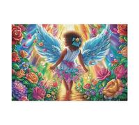 Niña ángel alas Negras Puzzle 1000 Piezas Papel Adolescentes Actividad Familiar Educativa Mejora Coordinación Ojo-Mano Fiestas Navideñas 1000 PCS