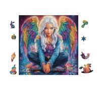 Niña Ángel con Alas Arcoíris Rompecabezas 100 Piezas Cartón para Principiantes Actividad Antiestrés Calmar La Mente Garantía Reposición Piezas Regalo Sorpresa 28x28cm