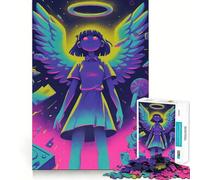 Niña ángel neón con Aureola, Rompecabezas de 1000 Piezas para Adultos, Regalos, Mejora de la Memoria, Tiempo Libre, Arte de Pared de Corte preciso (38x26cm)