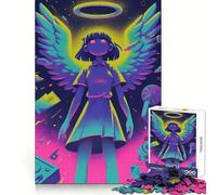Niña ángel neón con Aureola, Rompecabezas de 1000 Piezas para Adultos, Regalos, Mejora de la Memoria, Tiempo Libre, Arte de Pared de Corte preciso (38x26cm)