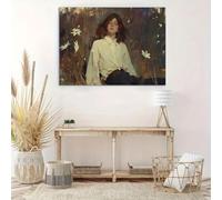 Niña artística en un campo floral con los ojos cerrados, lienzo artístico, murales de estética vintage, cuadros para decoración de habitaciones (60x108cm/sin marco)