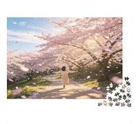 Niña bajo cerezos Puzzle de 1000 Piezas Papel para Adultos Paisaje de Primavera Natural Juego de Puzzle 1000 Piezas Relajación Hogar 38x26cm/1000pcs