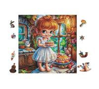 Niña Baking in Cozy Kitchen Rompecabezas 100 Piezas Cartón Grueso para Mayores Noches Juegos Familiares Estimulación Mental Regalo San Valentín 28x28cm
