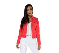 Nina Carter J212 - Chaqueta vaquera de corte entallado para mujer, color con cuello Kent y bolsillos, chaqueta elástica para primavera y verano, Rojo (J212-9N), XL