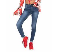 Nina Carter P076 Pantalones vaqueros ajustados para mujer, cintura alta, push-up, elásticos, aspecto desgastado, Azul P076-1, S delgado