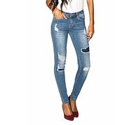 Nina Carter P100 Pantalones vaqueros de cintura baja para mujer, con efecto desgastado, aspecto desgastado, efecto lavado, Azul P101-5, L