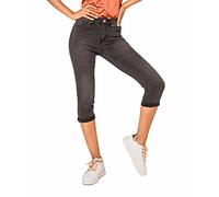Nina Carter P132 Capri Skinny Fit Vaqueros de cintura alta efecto lavandería, Gris Oscuro (P132-3), S delgado