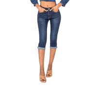 Nina Carter P132 - Pantalones vaqueros para mujer, corte ajustado, cintura alta, aspecto desgastado, efecto lavado, Azul Oscuro P132-1, L