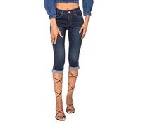 Nina Carter P132 - Pantalones vaqueros para mujer, corte ajustado, cintura alta, aspecto desgastado, efecto lavado, Azul Oscuro P132-2, S