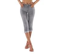 Nina Carter P132 - Pantalones vaqueros para mujer, corte ajustado, cintura alta, aspecto desgastado, efecto lavado, Gris Claro P132-7, M