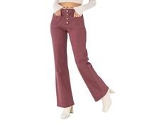 Nina Carter P139 - Pantalones vaqueros para mujer, corte acampanado, cintura alta, aspecto desgastado, Ciruela (P139-68), L