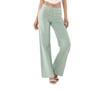 Nina Carter P139 - Pantalones vaqueros para mujer, corte acampanado, cintura alta, aspecto desgastado, Verde Salvia (P139-75), M