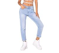 Nina Carter P189 - Pantalones vaqueros para mujer, corte alto, rectos, aspecto desgastado, efecto lavado, Azul Cielo (P189-6), M