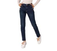 Nina Carter P216 Pantalones vaqueros para mujer, cintura alta, aspecto desgastado, elásticos, Azul Oscuro P216-2, S