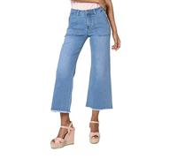 Nina Carter P512 Pantalones vaqueros acampanados para mujer, corte 7/8, cintura media, elásticos, dobladillo deshilachado, aspecto desgastado, pantalones acampanados con costuras decorativas y