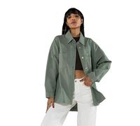 Nina Carter S539 - Camisa de mezclilla vaquera de mujer con efecto lavado, estilo oversized, chaqueta de mezclilla ligera, chaqueta de transición con aspecto desgastado, casual, S