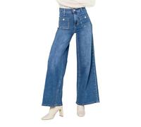 Nina Carter YY308 - Pantalones vaqueros de pierna ancha para mujer, cintura alta, con bolsillos de parche, estilo vintage, corte ancho, elástico, Azul (Yy308-1), L delgado