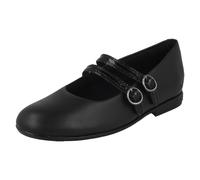 Niña Clarks Cuero Correa Doble Hebilla Mary Jane Zapatos de Colegio - Finja
