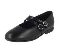 Niña Clarks Cuero Correa Doble Hebilla Mary Jane Zapatos de Colegio - Finja