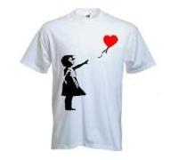 Niña con Globo de Banksy T-de Manga Corta de Mujer para Hombre