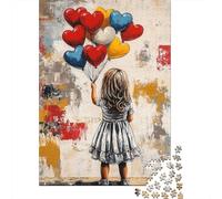 Niña con Globos corazón Coloridos Puzzle para Adultos Puzzle de 1000 Piezas Papel Arte decoración hogar Regalo Familiar Relajación atención 52x38cm/1000pcs