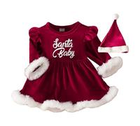Niña con vestido navideño para bebé, vestidos de Papá Noel para niña de manga larga con sombrero, vestido navideño para niña de 0 a 2 años para cosplay, fotos, disfraces
