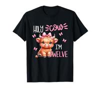 Niña de 12 cumpleaños con estampado de Holy Cow I'm Twelve 12 Highland Cow Camiseta