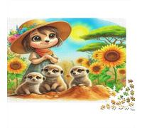 Niña de Dibujos Animados y suricatos Puzzle para Adultos Puzzle de 1000 Piezas Campo de Girasoles Papel Relajación Decoración Familiar Regalo 38x26cm/1000pcs
