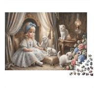Niña de la Corte vintageRompecabezas Clásico De 1000 Piezas Cartón Reciclado Gatito Coordinación Ojo-Mano, Tiempo Libre, Regalo De Cumpleaños para Adolescentes 12+ 52x38cm/1000pcs